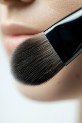 Woman facial skin texture close up detail with make-up brush