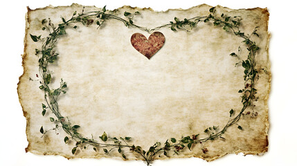 ? A framed love quote on parchment paper with a heart border isolated on white background in HD