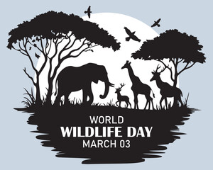 World wildlife Day. March 3. Vector illustration. Holiday poster, banner, card, postcard, poster, background design.	