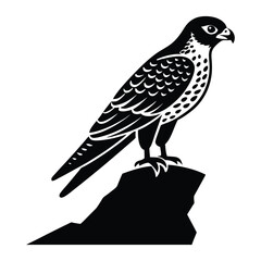 falcon perched vector silhouette illustration on white background