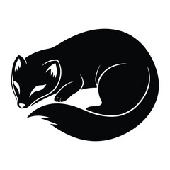ferret curled up sleep vector silhouette illustration on white background