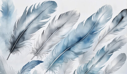 Elegant blue and silver feathers arranged artistically on a light background for decorative purposes