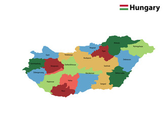 Obraz premium Map of Hungary with flag. 3d map of Hungary. Printable Vector Map of Hungary 