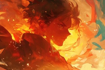 Fiery Abstract Portrait of a Young Man