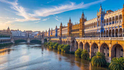 Fototapeta premium beautiful embankment of the city of Seville Spain, sunny summer day