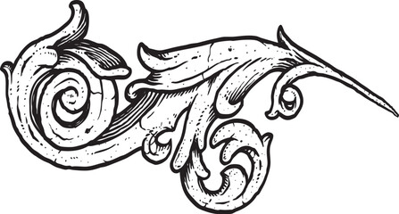 an intricate vintage ornament with elegant baroque-style swirls and floral accents. Perfect for classic designs, decorations, or patterns. Transparent background included.