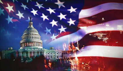 United States Flag Merged with the Capitol Building as a Symbol for Upcoming Elections 
