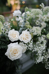 White Roses and baby breath for wedding decoration