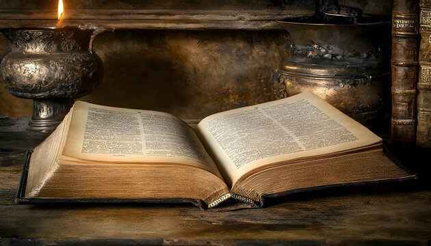 Open book on a table, symbolizing knowledge and the joy of reading in an inspiring setting  -