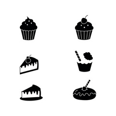 delicious cup chocolate cheese birthday cream cake  pudding and bakery baked food item silhouette icon collection set vector art flat design illustrations
