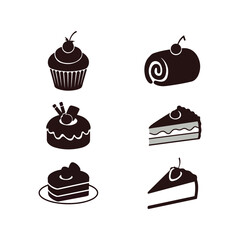 delicious cup chocolate cheese birthday cream cake hot dog  pudding and bakery baked food item silhouette icon collection set vector art flat design illustrations