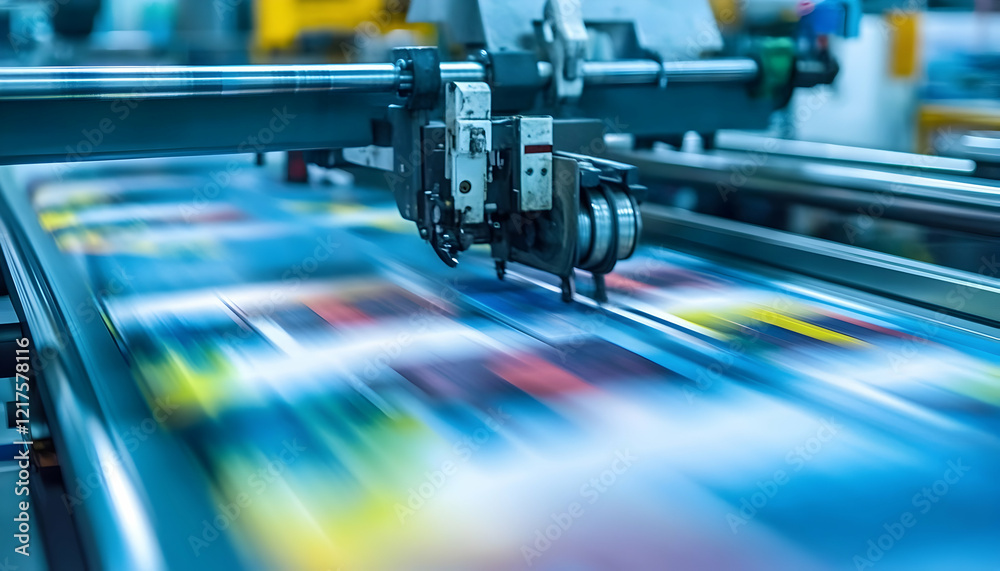 Wall mural paper rolls in a printing machine at a production facility, capturing the high-tech machinery used i