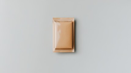 A simple, sealed packaging in a neutral color, set against a light background, possibly containing a food or cosmetic product.
