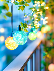 Balcon cosy avec guirlandes lumineuses