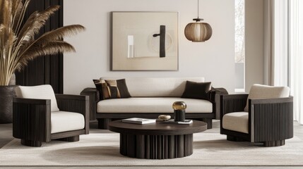 Experience the contemporary charm of a Japandi-style living room. 