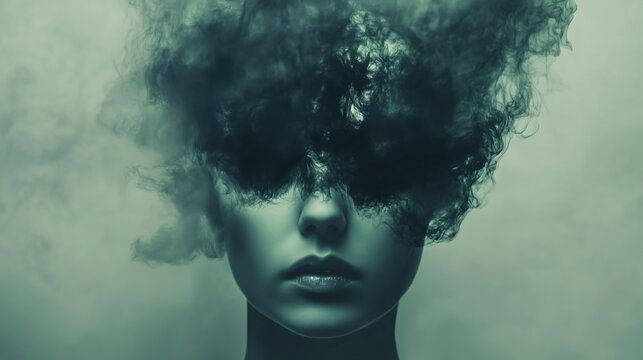 The woman’s open mind exposes a haunting scene of suspense, with dark imagery and ominous tones, blending the surreal with a gripping thriller concept. - Powered by Adobe