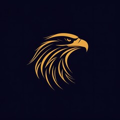 Obraz premium Golden eagle silhouette glowing brightly with radiant wings on black