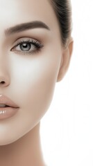 Obraz premium Beautiful woman showing perfect smooth skin and natural makeup