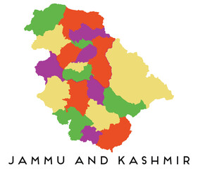 Jammu and Kashmir map of regions districts vector colored and outline