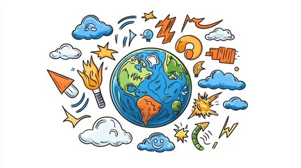 Colorful illustration representing Earth and environmental elements.
