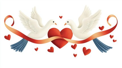 Fototapeta premium Two doves with a heart represent love and unity.