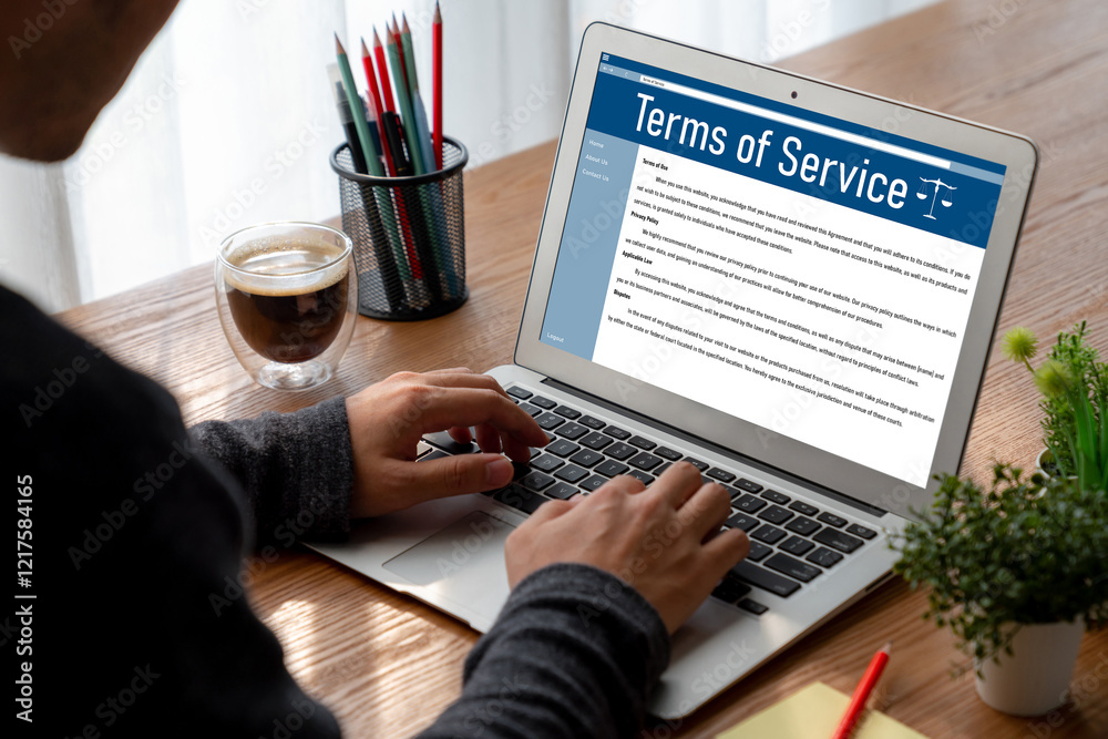 Poster online term of service conditions showing brisk rules and regulations in using the website on device