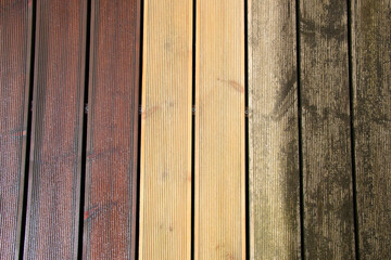 Obraz premium Weathered wood renovation before and after effect, grey, clean, stain