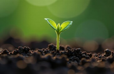 Close up Young plant growing over green background