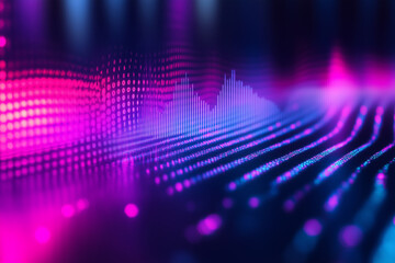 Obraz premium Overlapping visual design featuring vibrant digital waves and sound patterns in neon colors