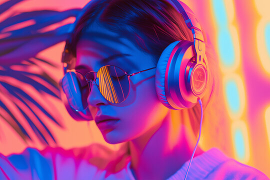 Inspiring podcast promotion featuring a person with stylish headphones in vibrant lighting - Powered by Adobe