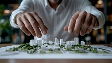 Fototapeta premium Hands shaping a model of an urban development project