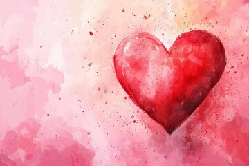 Fototapeta premium Vibrant watercolor heart illustration on a soft pink background for expressing love and affection