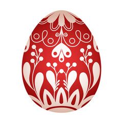 Red easter egg. Traditional red decorative egg with floral pattern. Vector folk ethnic illustration isolated on white. Happy easter hand painted egg with flower decoration for spring holiday.