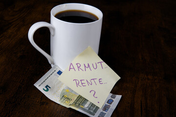 Armut, Rente, Money, Euro, Sticky Note Coffee Mug