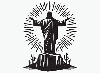 Elegant Jesus Risen Silhouette Vector - Ideal for Christian-Themed Artwork and Church Projects