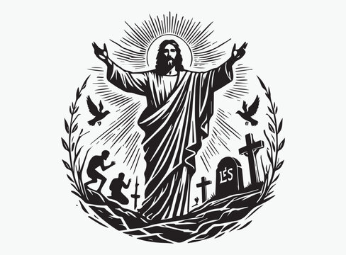 Elegant Jesus Risen Silhouette Vector - Ideal for Christian-Themed Artwork and Church Projects