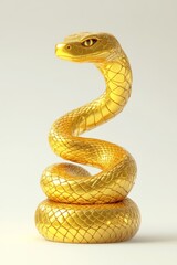 Fototapeta premium Golden snake sculpture, coiled, studio shot, neutral background, art