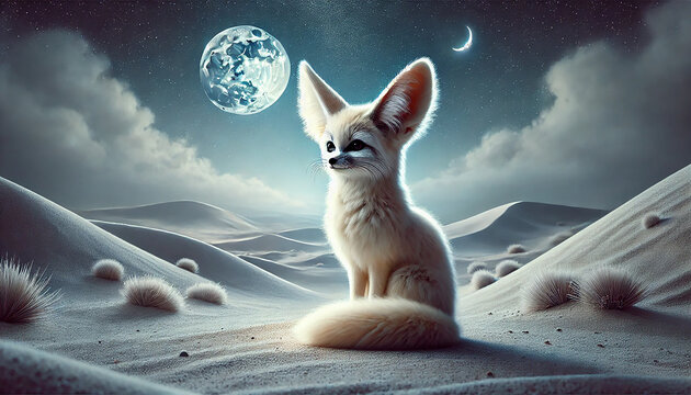 フェネック　斜め　夜　Vulpes zerda