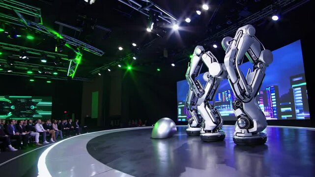 Exciting robotics presentation showcasing innovative technologies in a modern conference setting