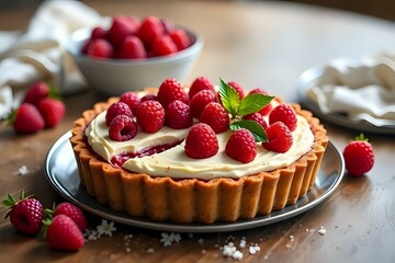 image en gros plan d'une tarte aux framboises