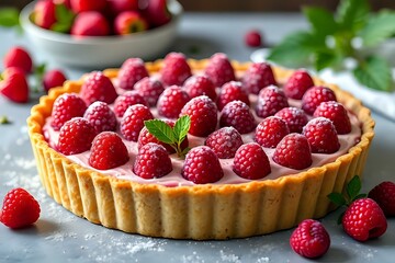 image en gros plan d'une tarte aux framboises