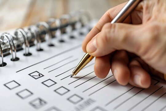 Person's Hand Marking Items on a Checklist with a Pen at Close Range