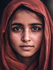 Naklejka premium Asian Refugee Woman with Covered Head