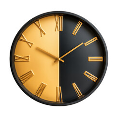 Stylish modern wall clock featuring a dual color design perfect for home or office decor, Modern Wall Clock Isolated on transparent background