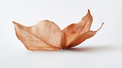 Dried brown magnolia leaves isolated on white background with ample copy space for text placement