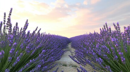 Obraz premium Lavender field sunset, Provence, France, summer. Postcard, website