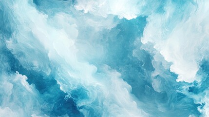 Fototapeta premium Abstract blue and white ocean wave patterns with soft clouds and textures Copy Space