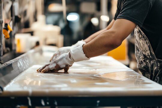 Crafting a surfboard with skilled hands.