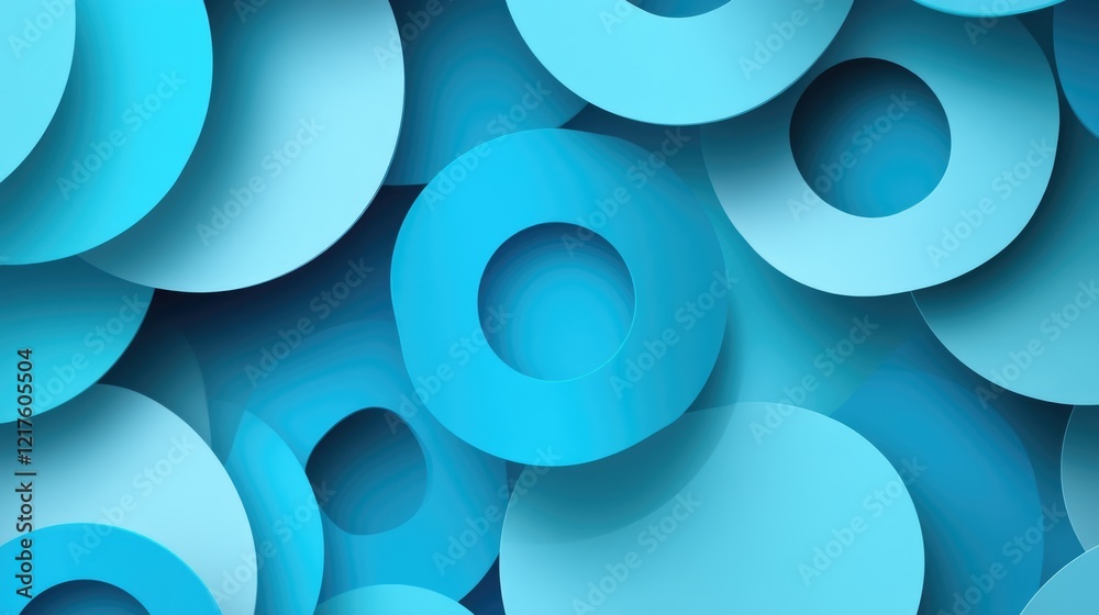 Poster abstract blue circles with varying sizes and transparency arranged in a layered composition copy spa