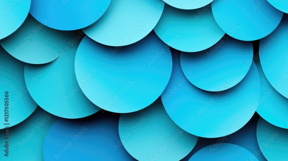 Poster Blue circular abstract background with overlapping rounded shapes and smooth gradients, Copy Space available for text placement